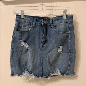 Trendy Denim Mini Skirt with Distressed Details